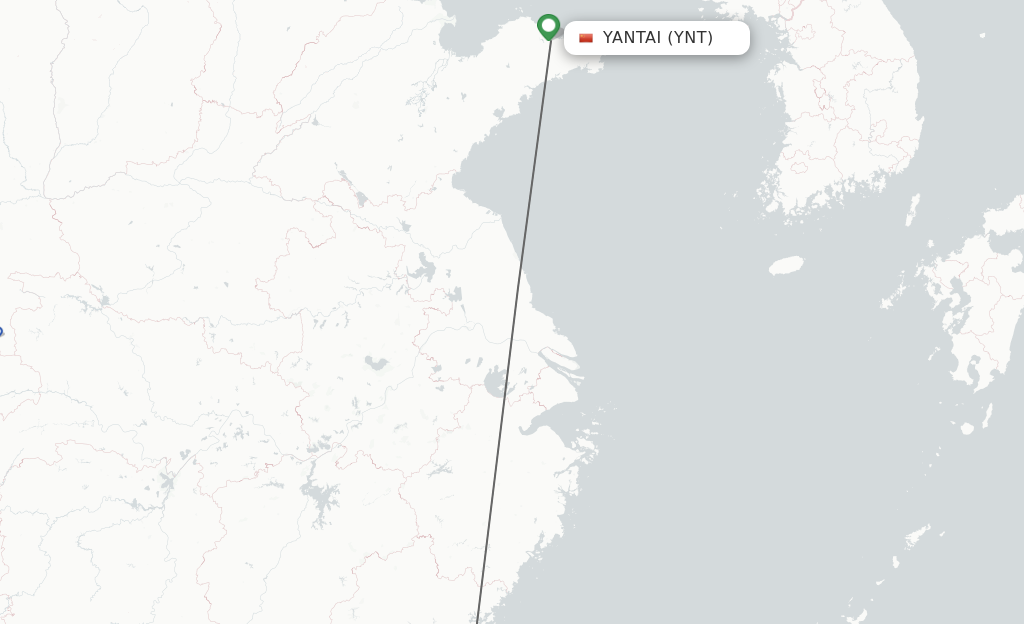 Flights from Yantai to Fuzhou route map