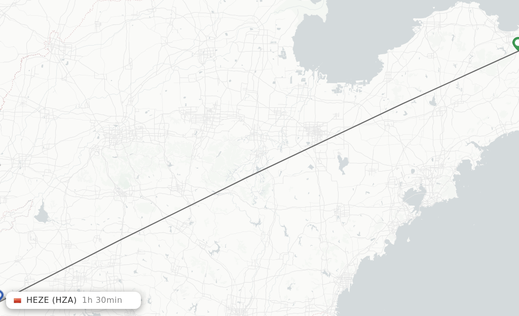 Flights from Yantai to Heze route map
