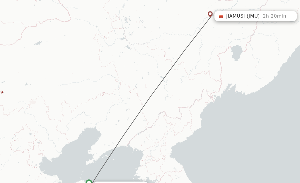 Flights from Yantai to Jiamusi route map