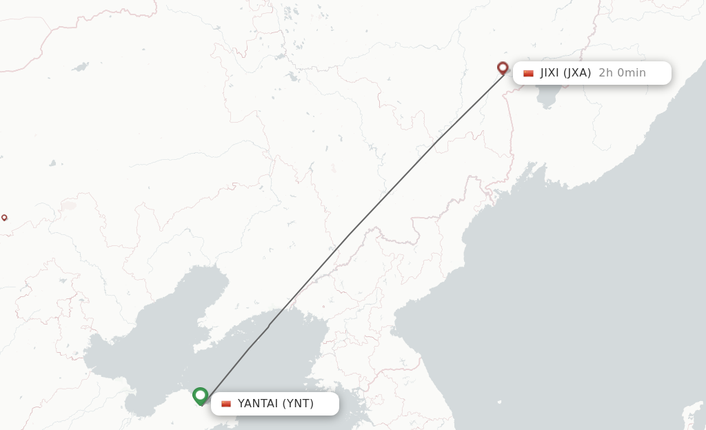 Flights from Yantai to Jixi route map