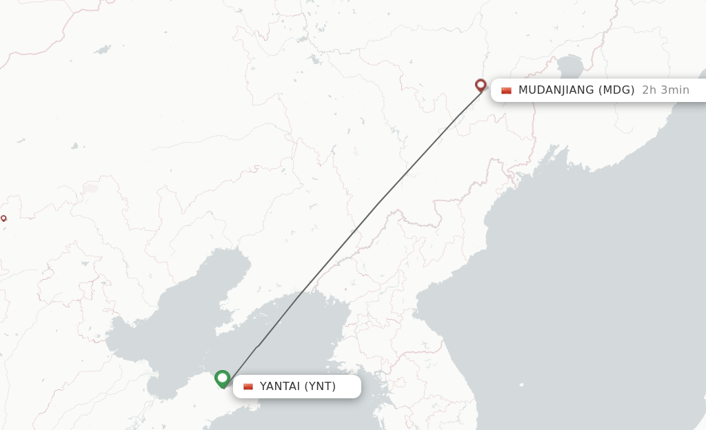 Flights from Yantai to Mudanjiang route map