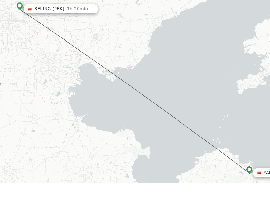 Flights from Yantai to Beijing route map