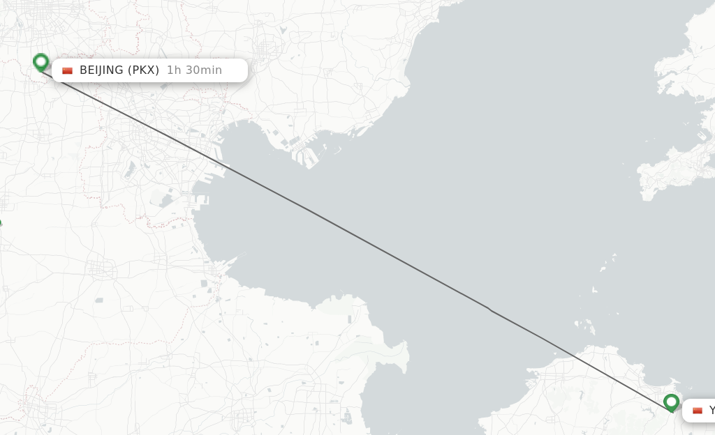 Flights from Yantai to Beijing route map