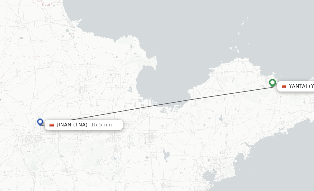 Flights from Yantai to Jinan route map