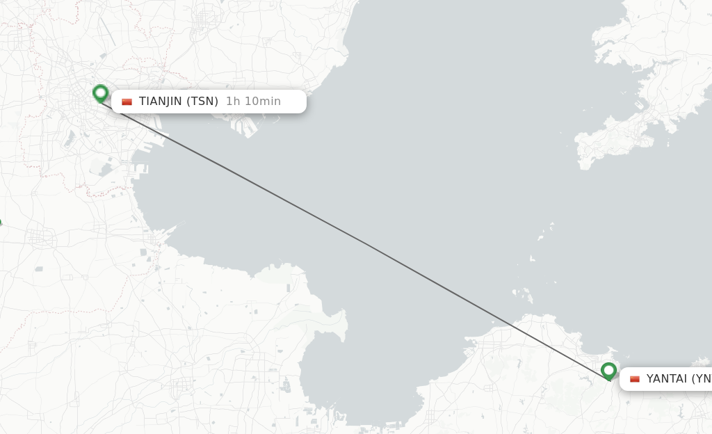 Flights from Yantai to Tianjin route map