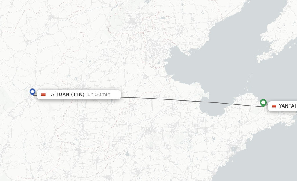 Flights from Yantai to Taiyuan route map