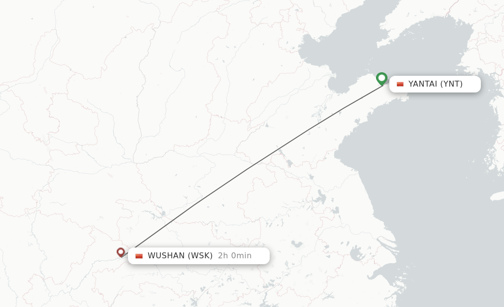 Flights from Yantai to Wushan route map