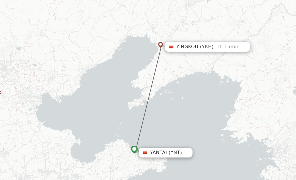 Flights from Yantai to Yingkou route map