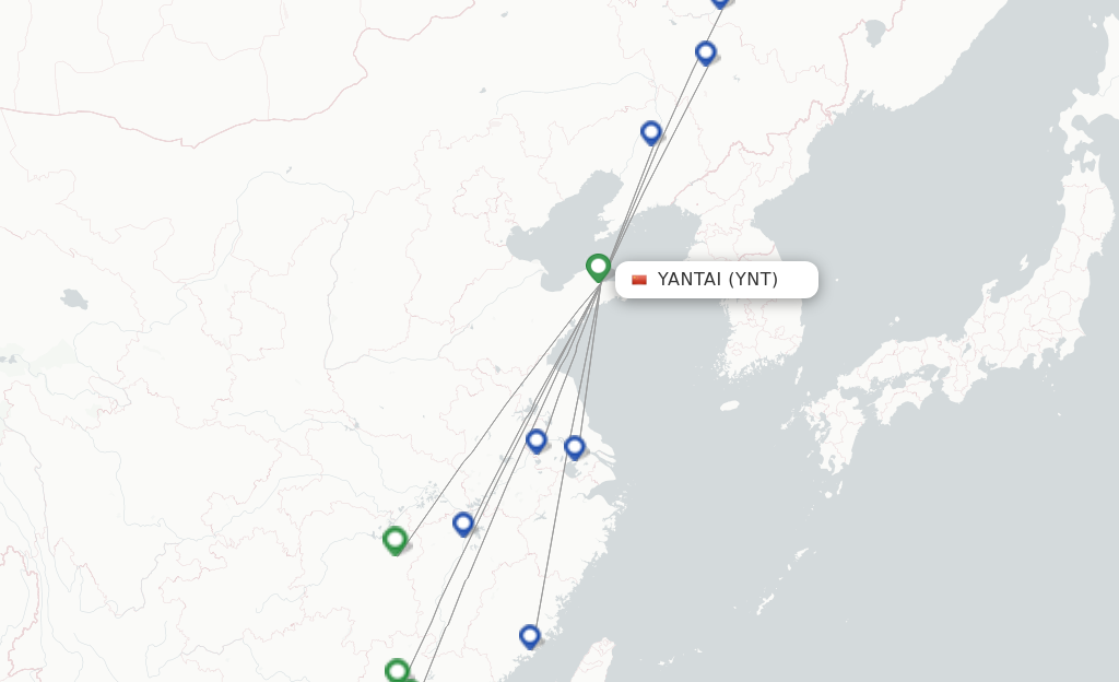 Route map with flights from Yantai with Shenzhen Airlines
