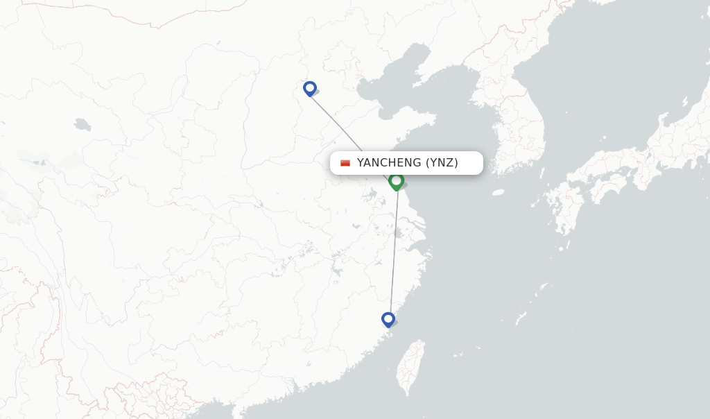 Route map with flights from Yancheng with Spring Airlines
