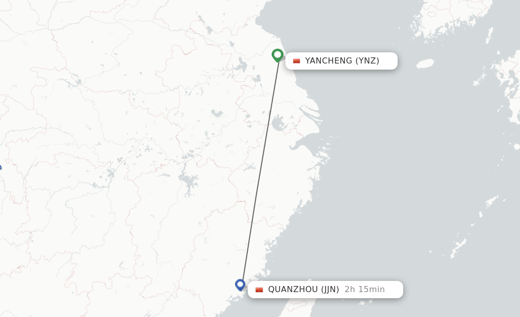 Flights from Yancheng to Jinjiang route map