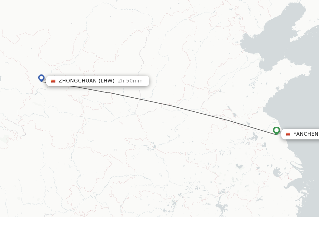 Flights from Yancheng to Lanzhou route map