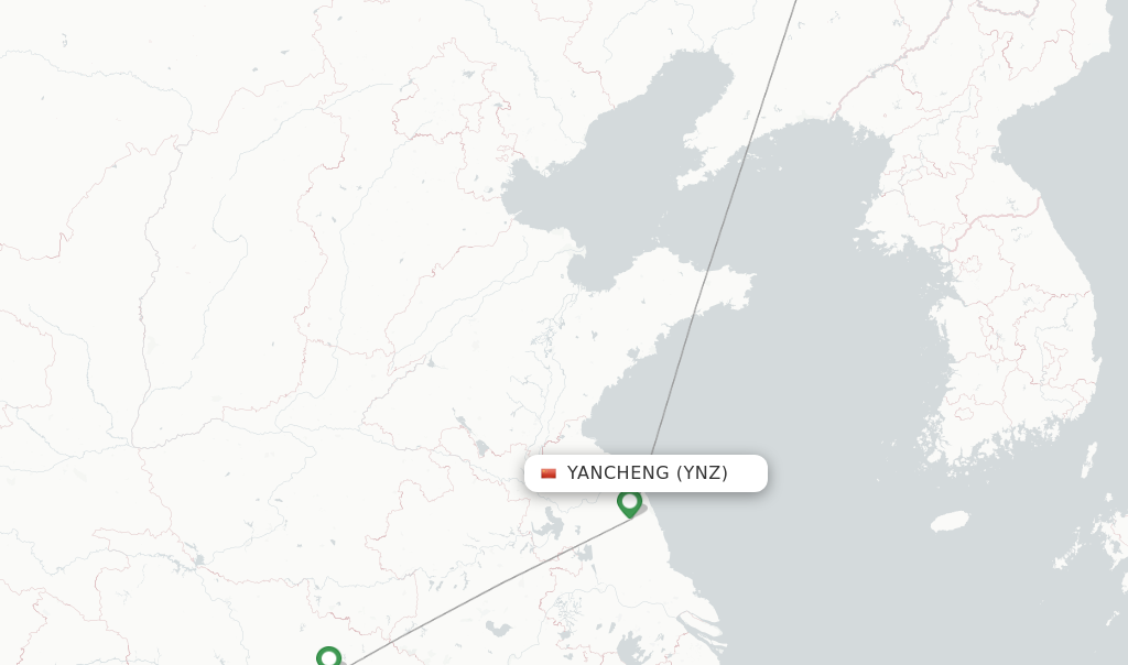 Route map with flights from Yancheng with China Eastern