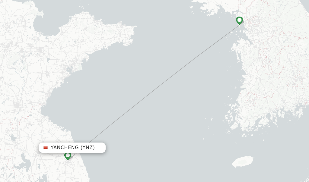 Route map with flights from Yancheng with Asiana