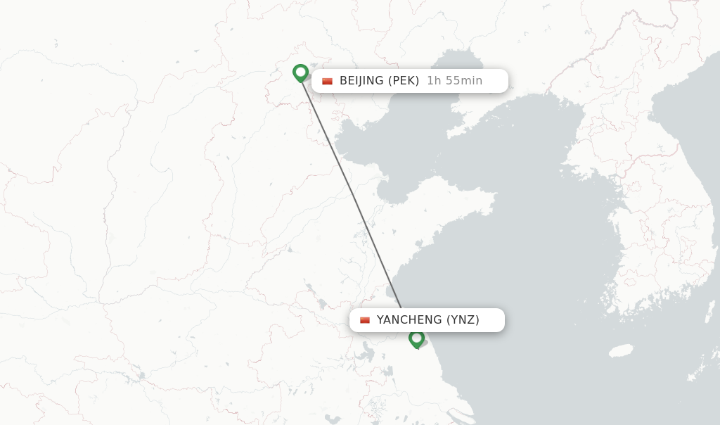 Flights from Yancheng to Beijing route map