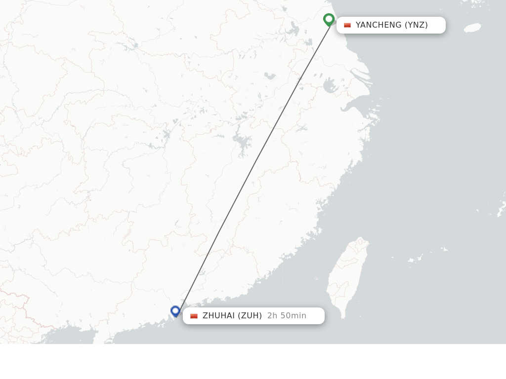 Flights from Yancheng to Zhuhai route map