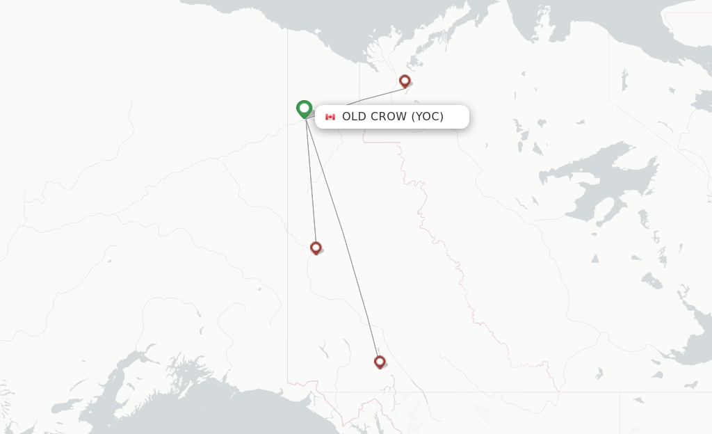 Route map with flights from Old Crow with Air North