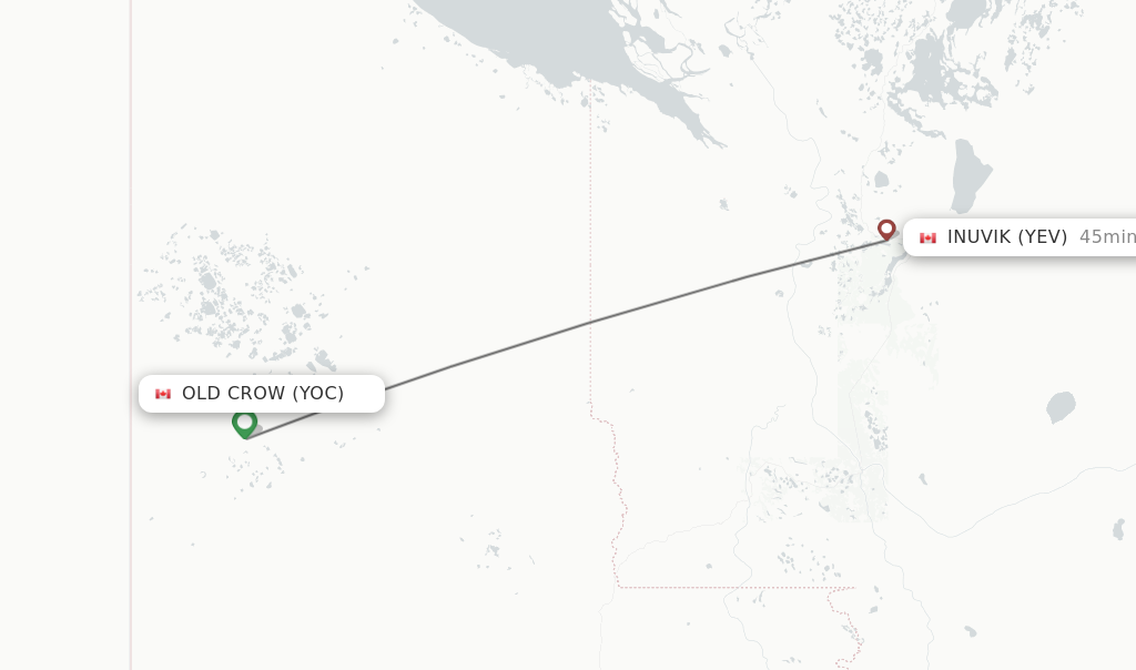 Flights from Old Crow to Inuvik route map