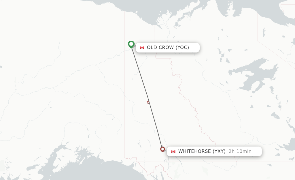 Flights from Old Crow to Whitehorse route map