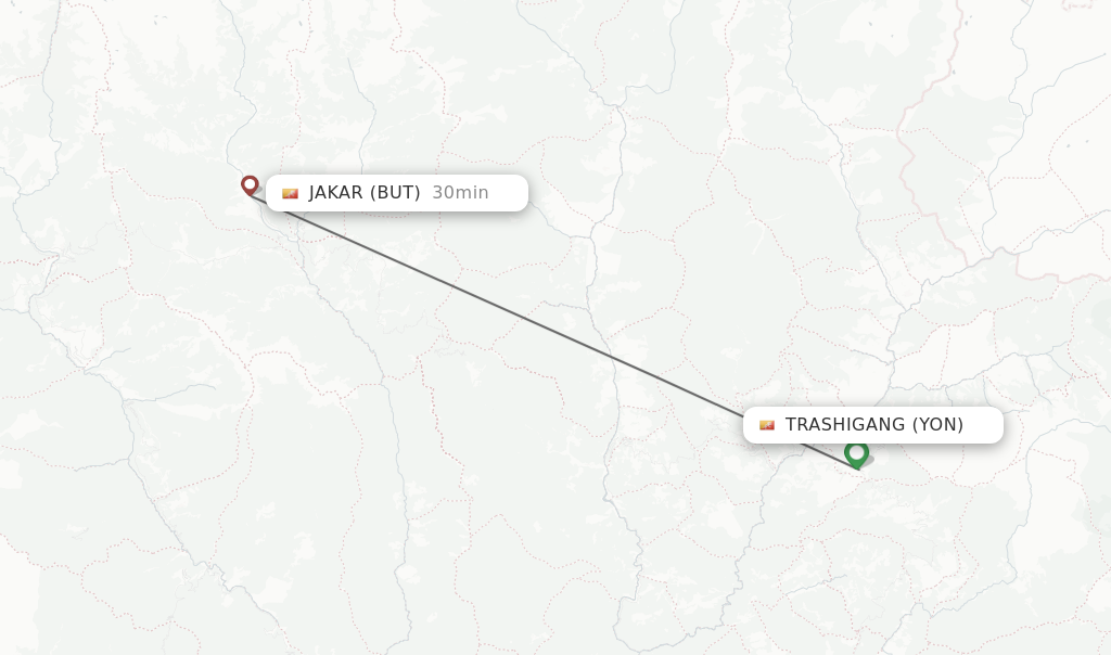Flights from Trashigang to Jakar route map