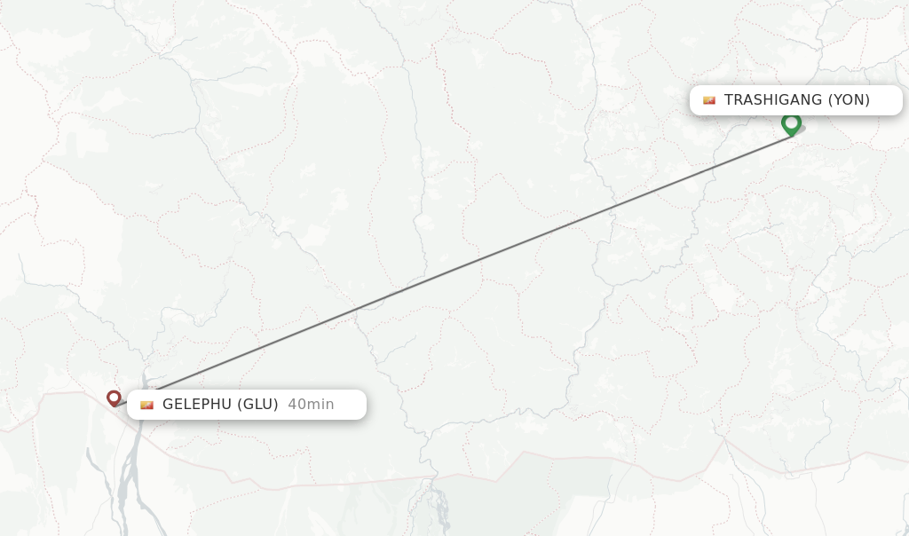 Flights from Trashigang to Gelephu route map