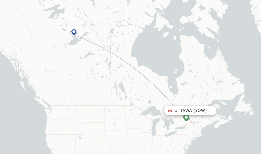 Route map with flights from Ottawa with Air North