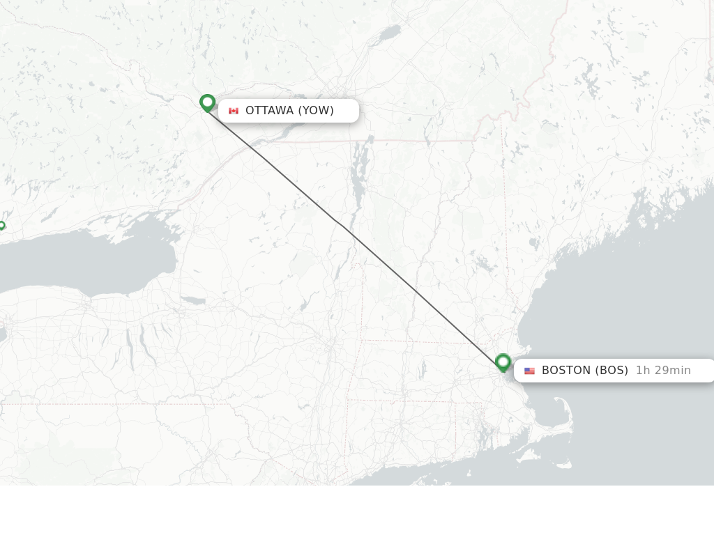 Flights from Ottawa to Boston route map