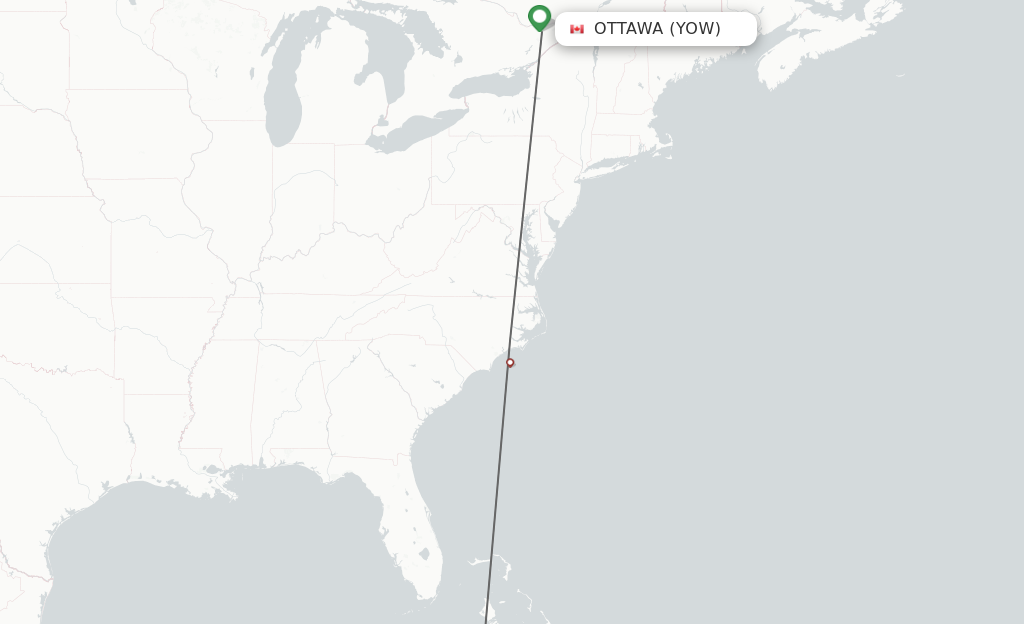 Flights from Ottawa to Cayo Coco route map