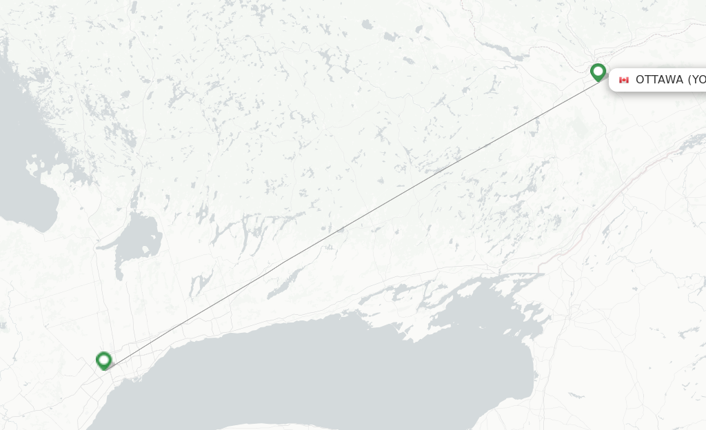 Route map with flights from Ottawa with Aer Lingus