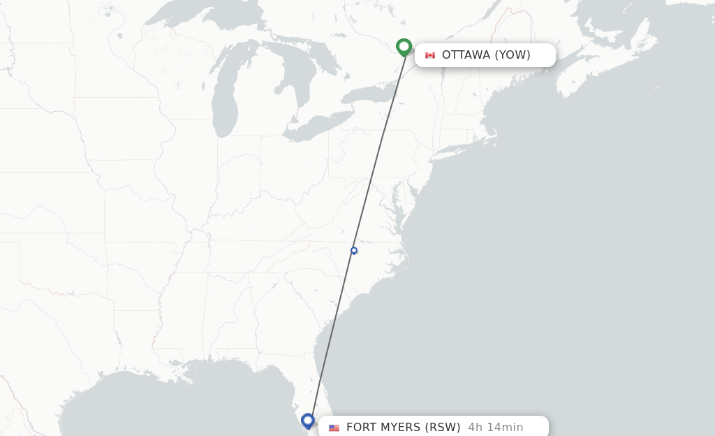Flights from Ottawa to Fort Myers route map