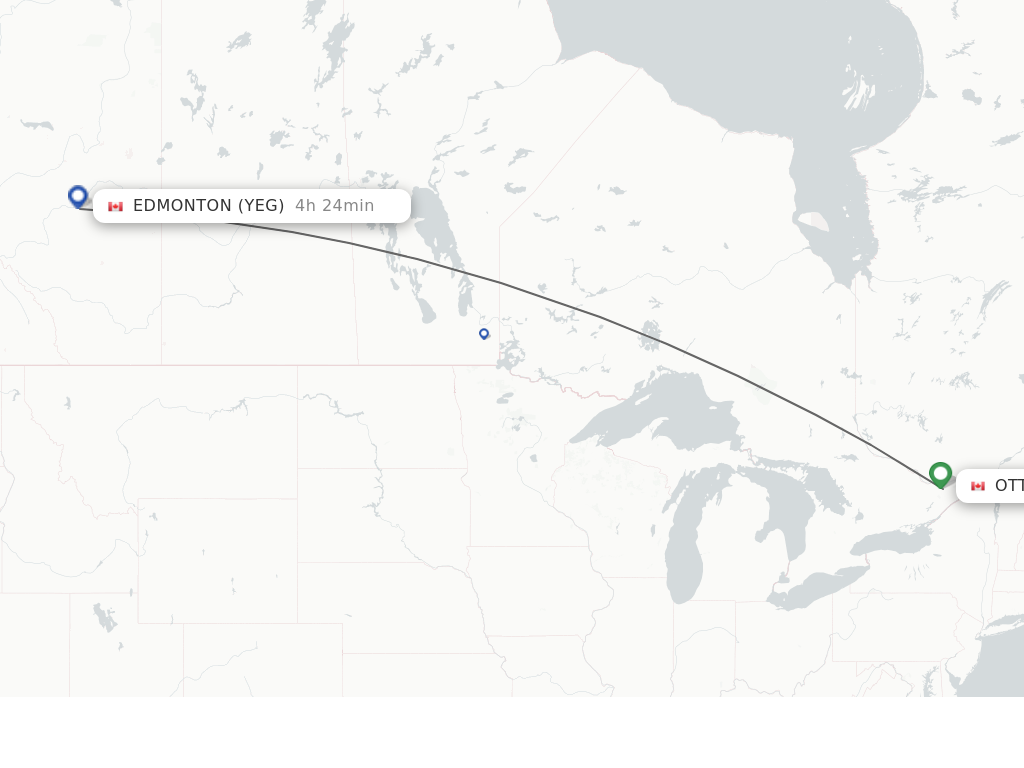 Flights from Ottawa to Edmonton route map