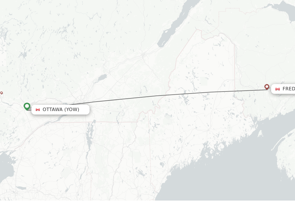Flights from Ottawa to Fredericton route map