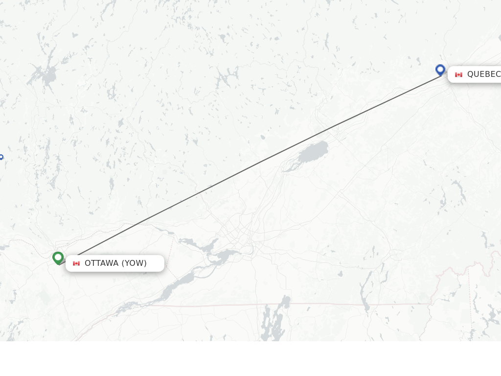 Flights from Ottawa to Quebec route map