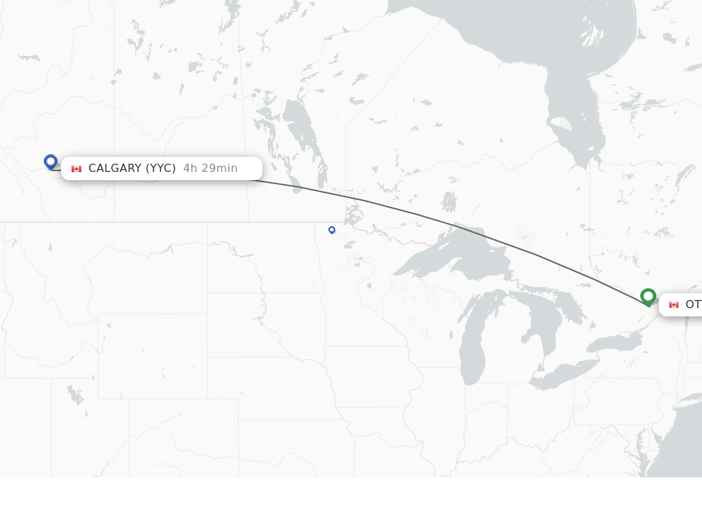 Flights from Ottawa to Calgary route map