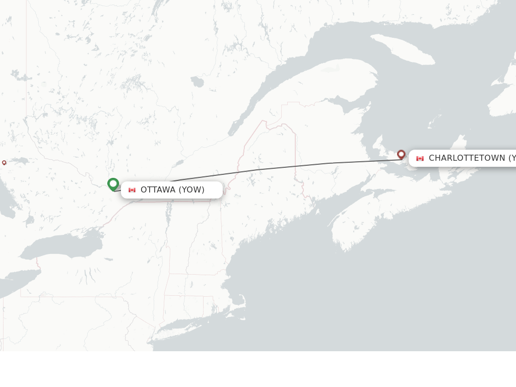 Flights from Ottawa to Charlottetown route map