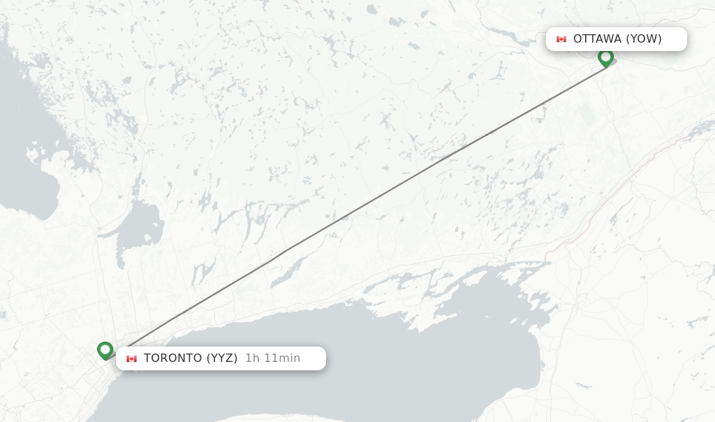 Flights from Ottawa to Toronto route map