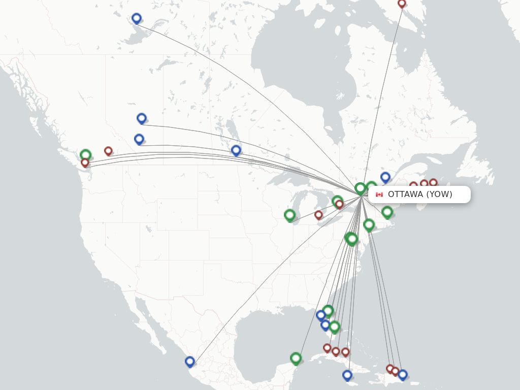 Flights from Ottawa to Regina route map