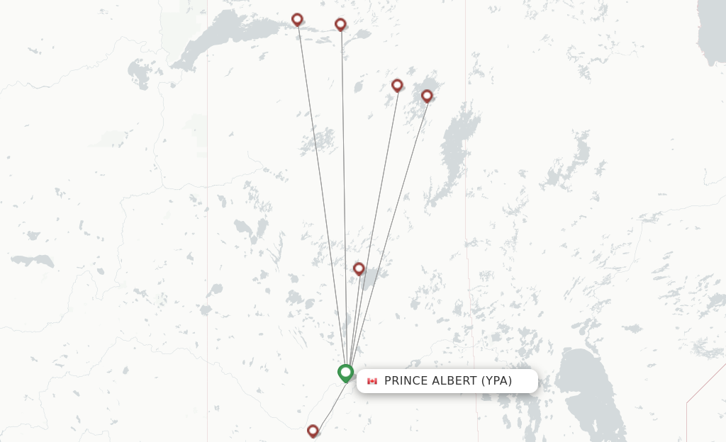 Route map with flights from Prince Albert with Transwest Air
