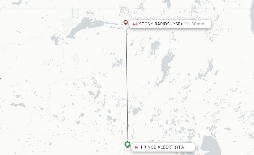 Flights from Stony Rapids to Prince Albert route map