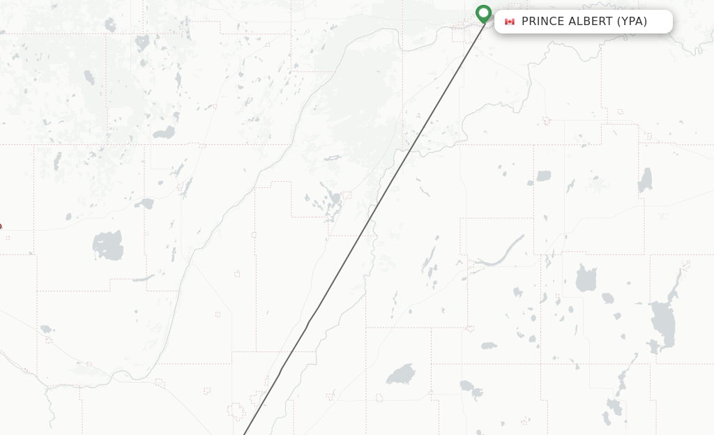 Flights from Prince Albert to Saskatoon route map