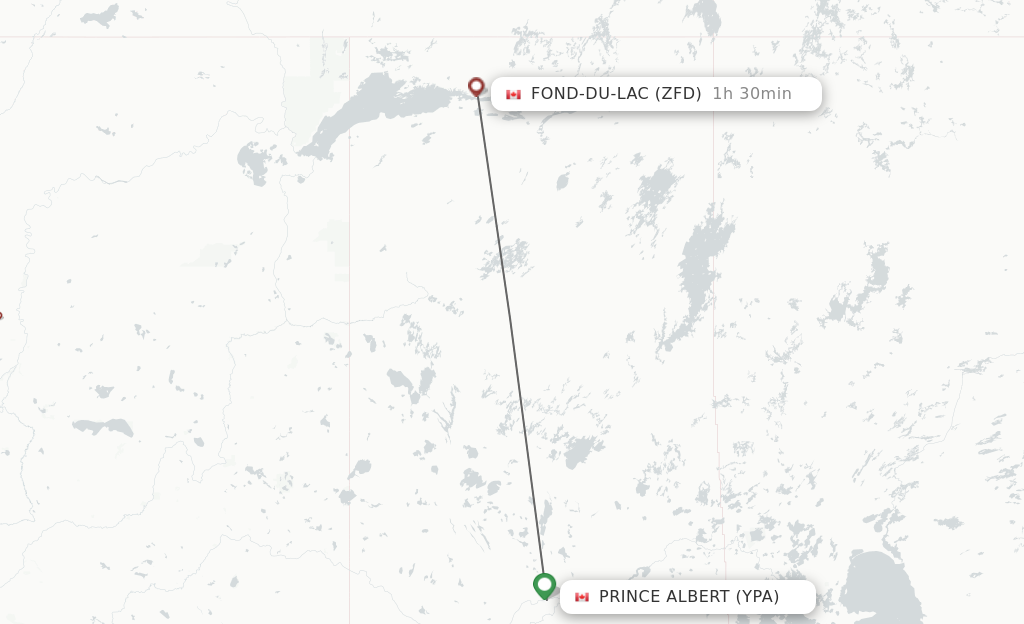 Flights from Prince Albert to Fond-Du-Lac route map