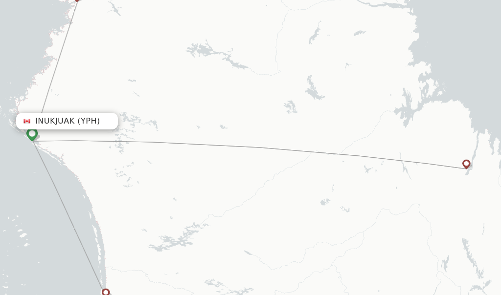 Route map with flights from Inukjuak with Air Inuit