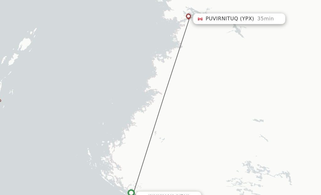 Flights from Inukjuak to Puvirnituq route map