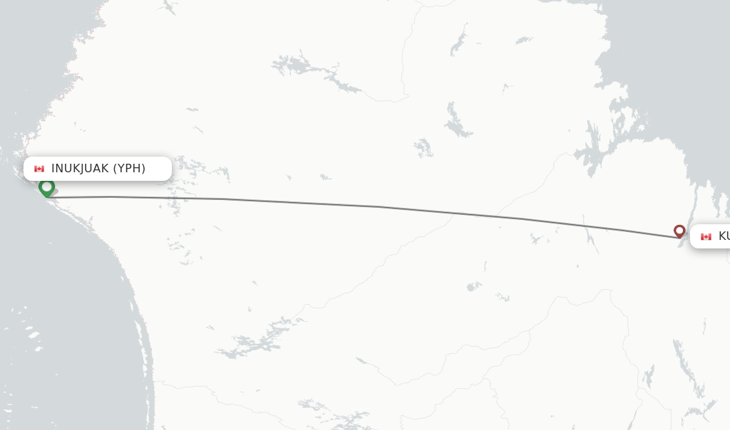 Flights from Inukjuak to Kuujjuaq route map