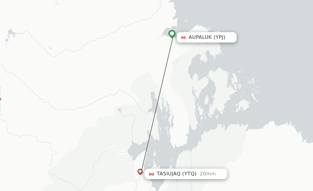 Flights from Aupaluk to Tasiujuaq route map