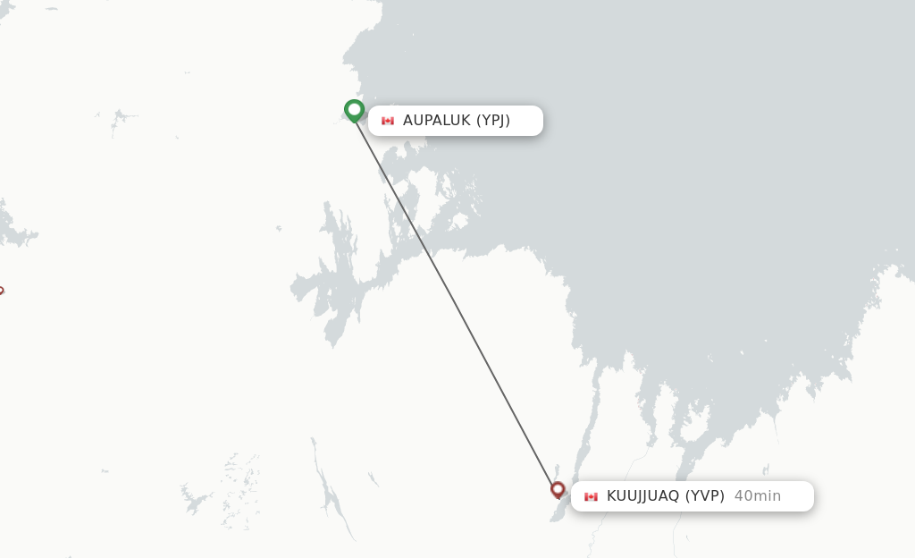 Flights from Aupaluk to Kuujjuaq route map