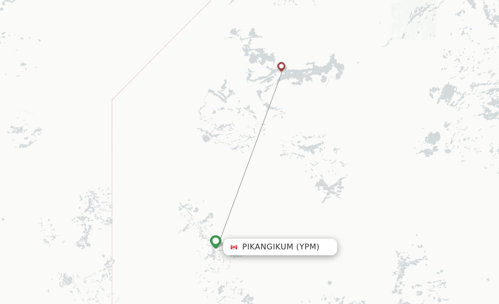 Route map with flights from Pikangikum with Bearskin Airlines