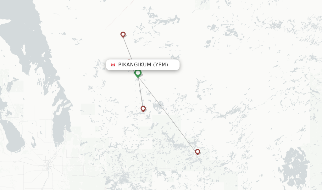 Route map with flights from Pikangikum with Wasaya Airways