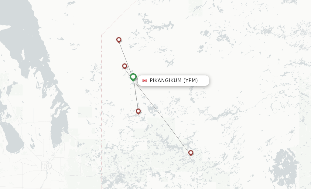 Route map with flights from Pikangikum with Wasaya Airways