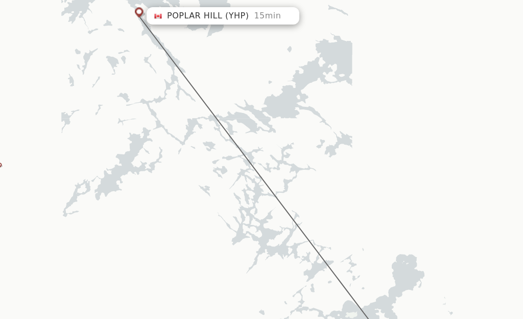 Flights from Pikangikum to Poplar Hill route map